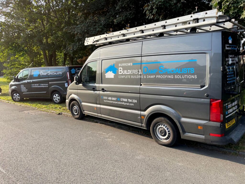 Burrows liveried vans on site