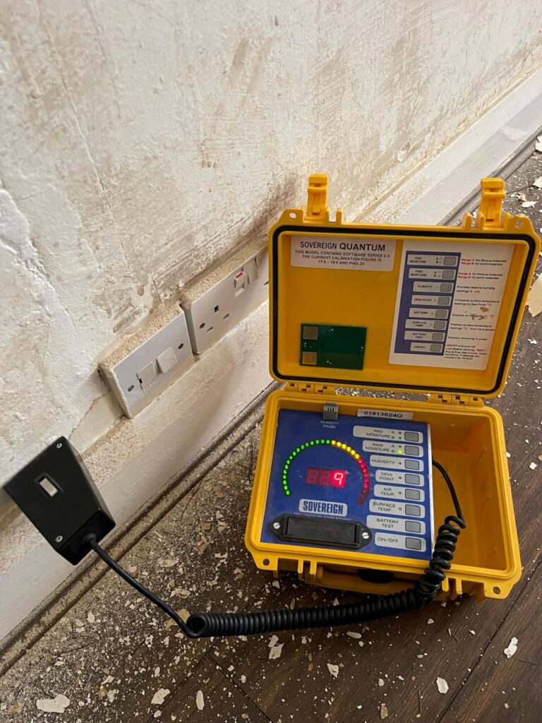 Moisture meter reading at skirting level